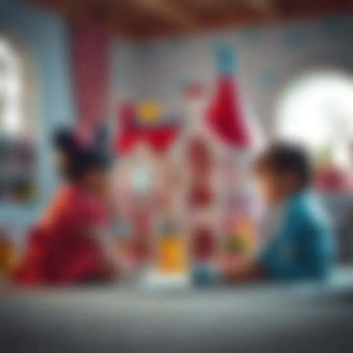 Children engaging in imaginative play with a Minnie Mouse house