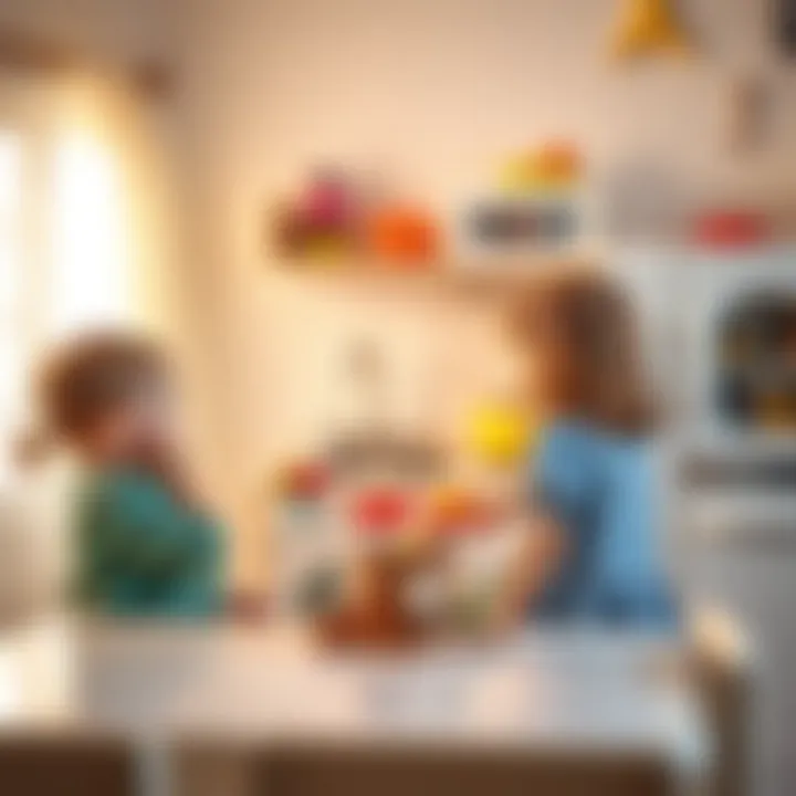Children engaged in imaginative play with toy kitchen sets