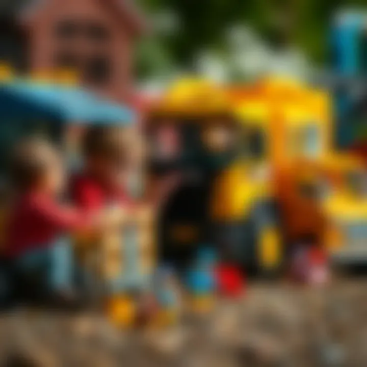 Group of children interacting while playing with trucks