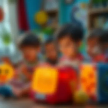 Children interacting with musical toys in a playful setting