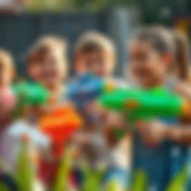 Children laughing and playing together while using water guns