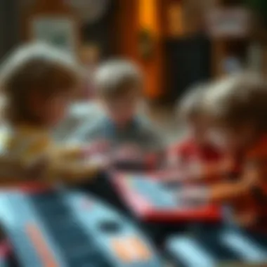 Group of children playing with toy keyboards