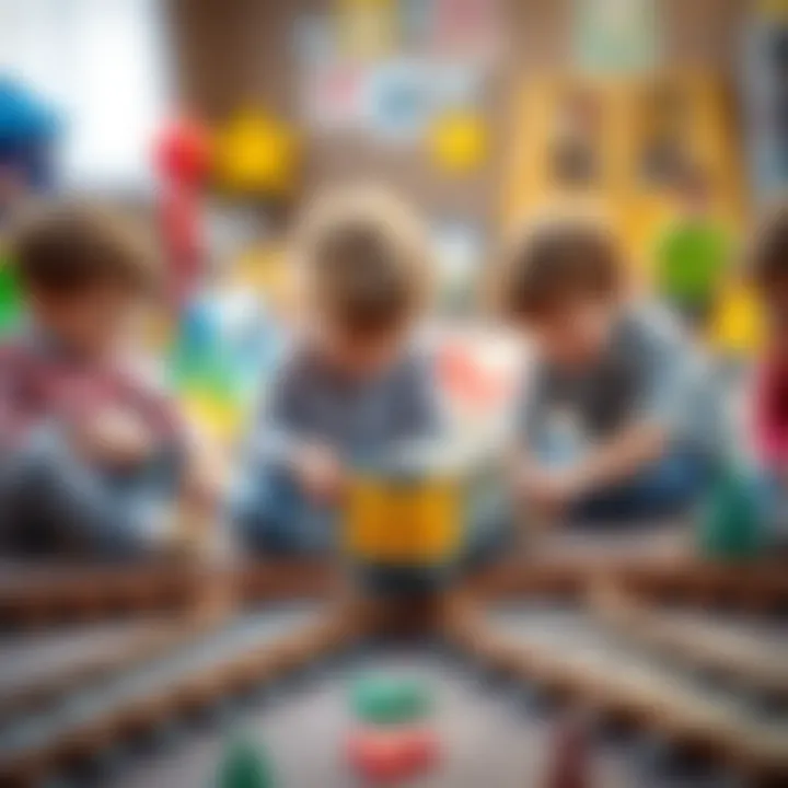 Creative Play with Train Tracks Children playing with a train track, showcasing creativity