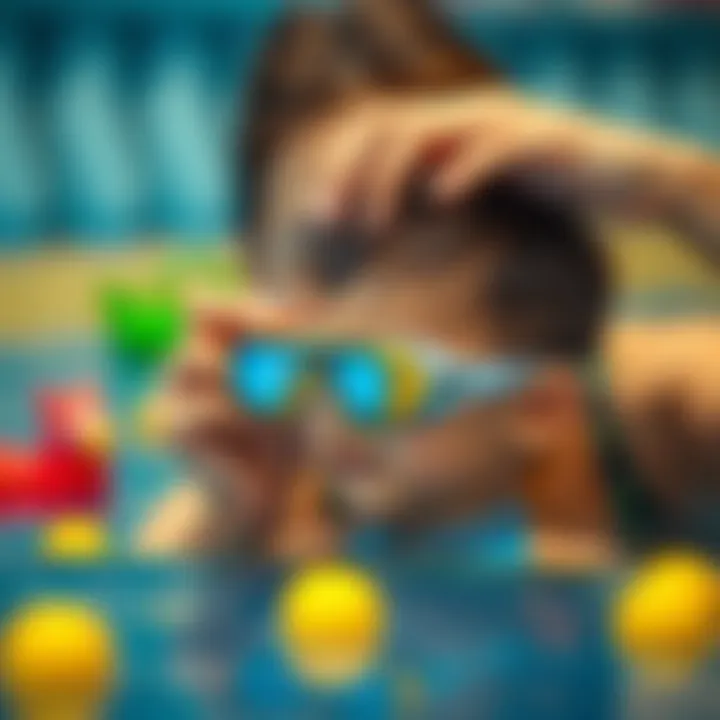 Parent assisting a child with swimming goggles