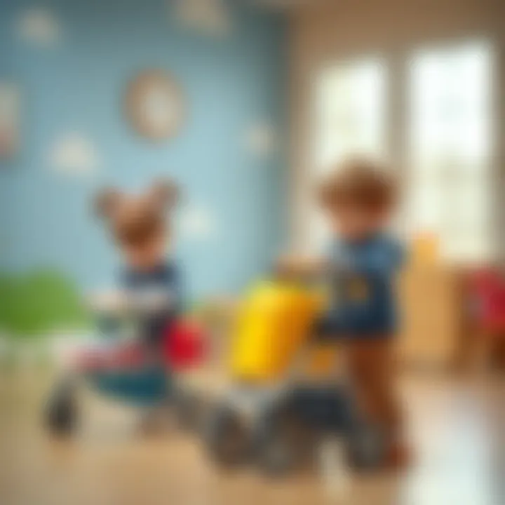 Children playing with toy strollers