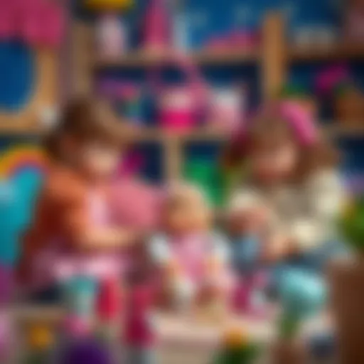Imaginative Play with Clara Dolls A lively scene featuring children playing with Clara dolls, showcasing imaginative play.