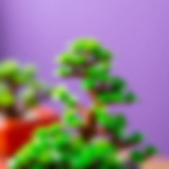 A close-up view of the Lego bonsai tree's foliage