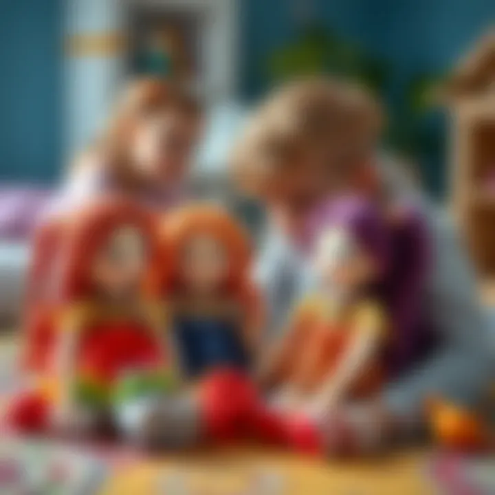 Children engaging in imaginative play with rainbow dolls