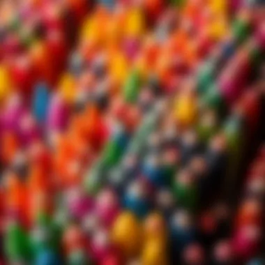 Colorful caps of felt-tip pens arranged artistically