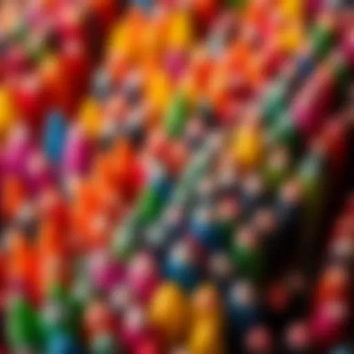 Colorful caps of felt-tip pens arranged artistically