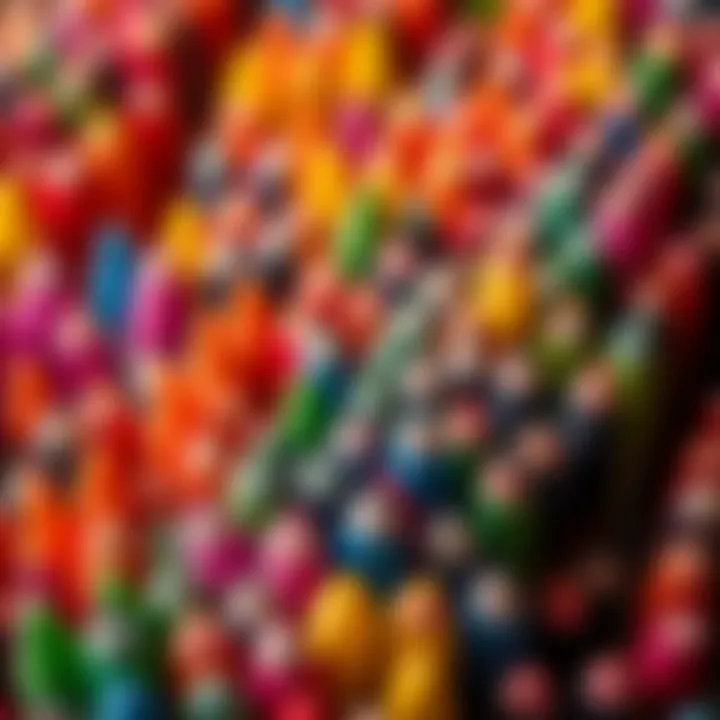 Colorful caps of felt-tip pens arranged artistically