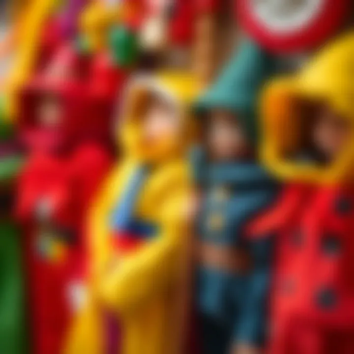 A close-up of colorful costumes and accessories for imaginative play