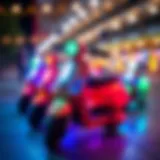 Colorful light-up scooters ready for riding