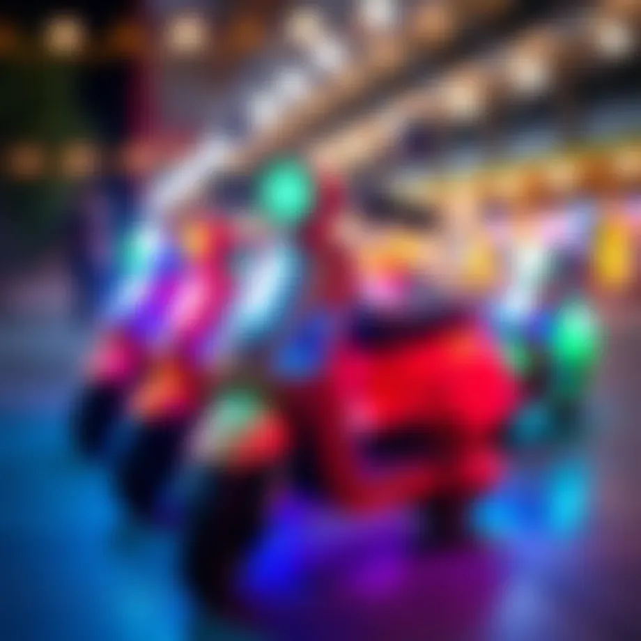 Colorful light-up scooters ready for riding