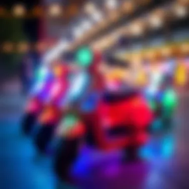 Vibrant Light-Up Scooters Colorful light-up scooters ready for riding