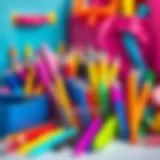 Colorful school supplies arranged beautifully
