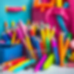 Colorful school supplies arranged beautifully