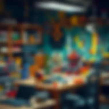 A creative workspace filled with robot building materials