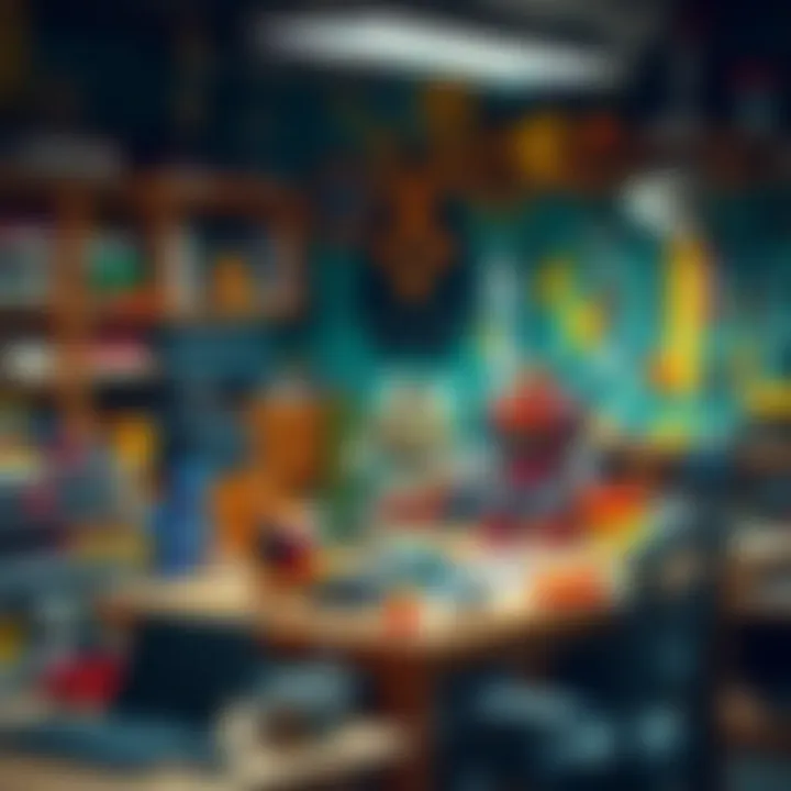 A creative workspace filled with robot building materials