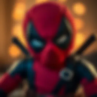 Close-up of a Deadpool plush toy highlighting its features