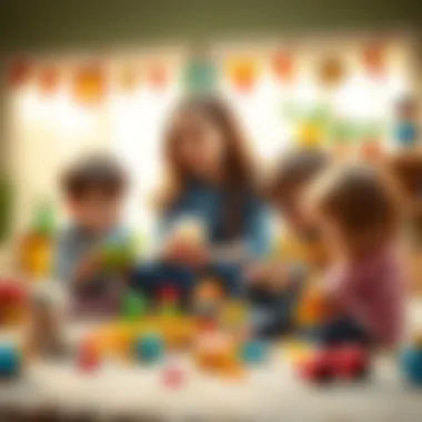 Children engaging with Arya through imaginative play, surrounded by toys that enhance creativity and learning.