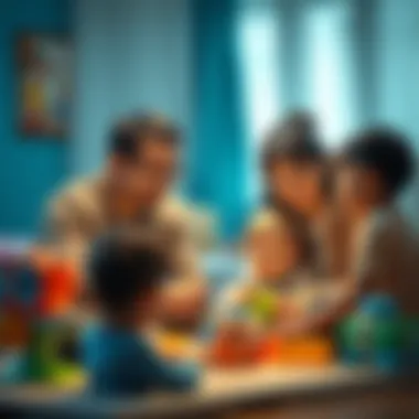 Parents interacting with their children while discussing the educational benefits of playing with Arya.