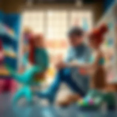 Parents selecting mermaid shoes for their kids