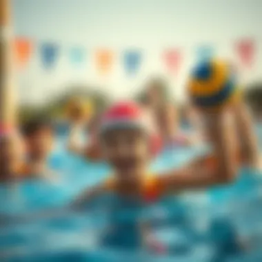 Children playing water polo in a pool