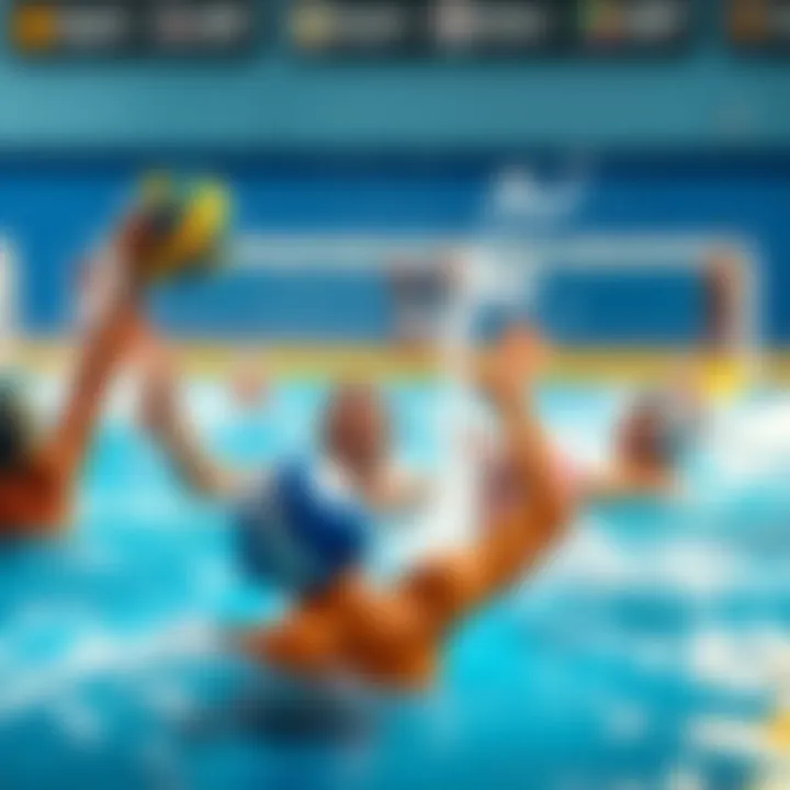 The Thrill of Competition in Water Polo A competitive water polo match with skilled players