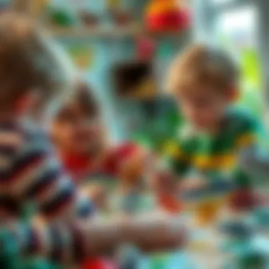 Children playing with dinosaur stickers in a fun atmosphere