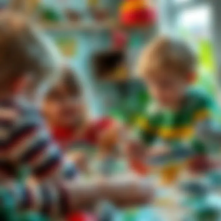 Children playing with dinosaur stickers in a fun atmosphere