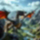 A majestic dragon soaring through a mystical landscape