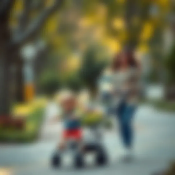 Parent and child enjoying a stroll with a stroller