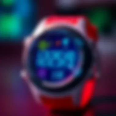 Close-up of a digital watch displaying educational features