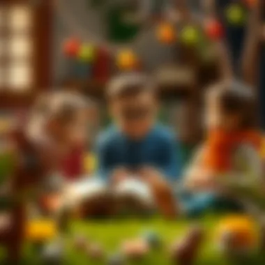 Illustration of parents and educators engaging children with Nasrettin Hoca's fables.