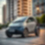 Compact electric car in an urban landscape