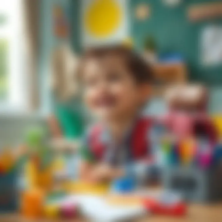 Joyful Learning with Supplies Child happily using school supplies