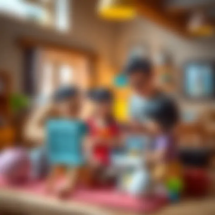 Family collaborating in home design game