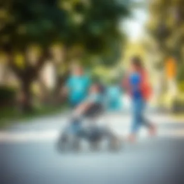 Family enjoying a day out with a large-wheeled stroller