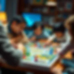 Interactive board game with family members engaging in play