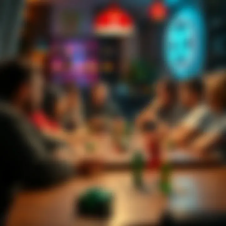 Group of adults gathered around a table enjoying a trivia game