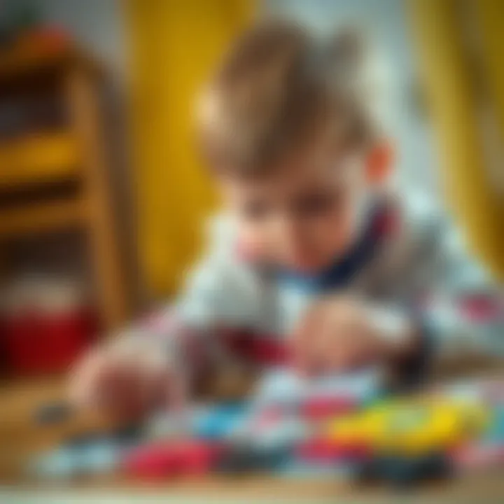 A child focusing on assembling a Fenerbahçe themed puzzle