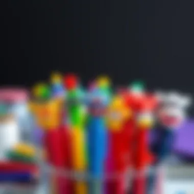 Colorful assortment of character-shaped pens showcasing creativity