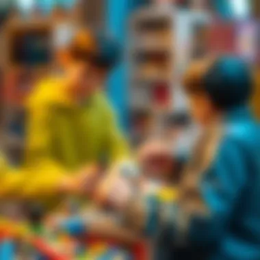 Parents selecting figure pens for their children, highlighting choice