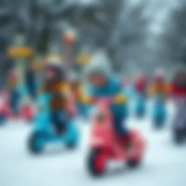 A group of children enjoying a day of fun with frozen scooters