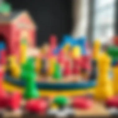 Colorful game pieces and board setup