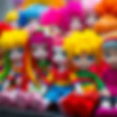 A colorful collection of rainbow dolls showcasing their vibrant designs