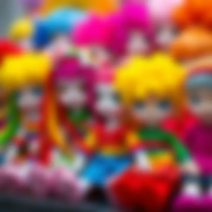 A colorful collection of rainbow dolls showcasing their vibrant designs
