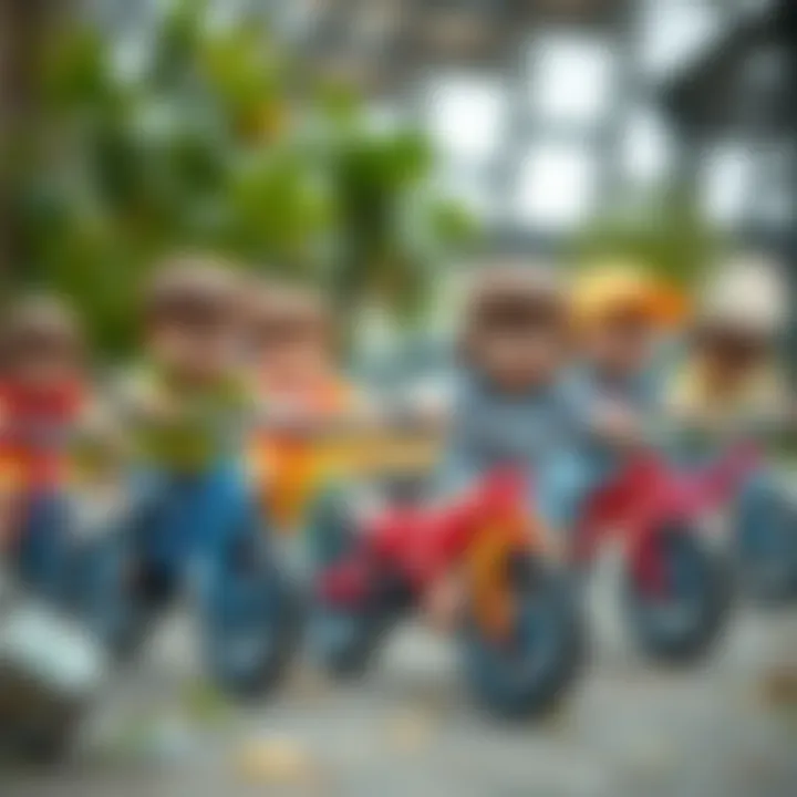 Children Engaged in Play with Plastic Bikes Group of children playing with plastic bicycles