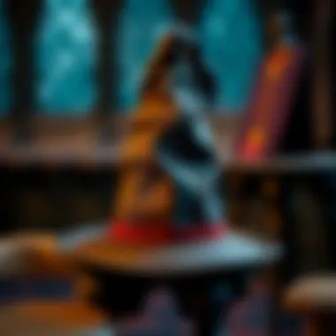A sorting hat placed on a stool, symbolizing the pivotal moment of house selection.